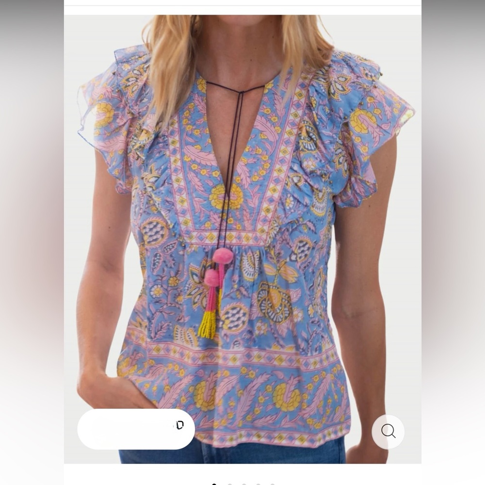 Bell by Alicia Bell Kiara Top in Blue and Yellow size L